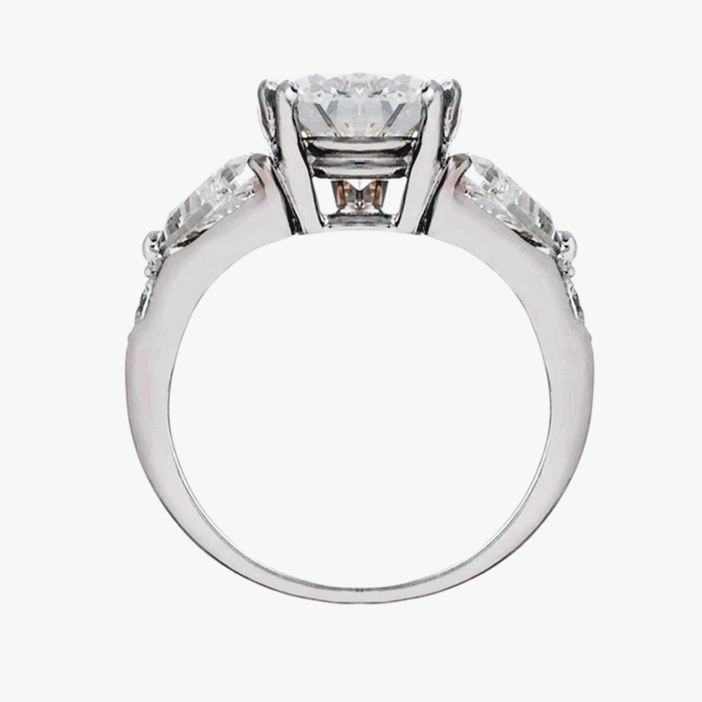 Five Stone Diamond Ring - Pear Shape Center / Triangle & Round Shape Side Diamonds